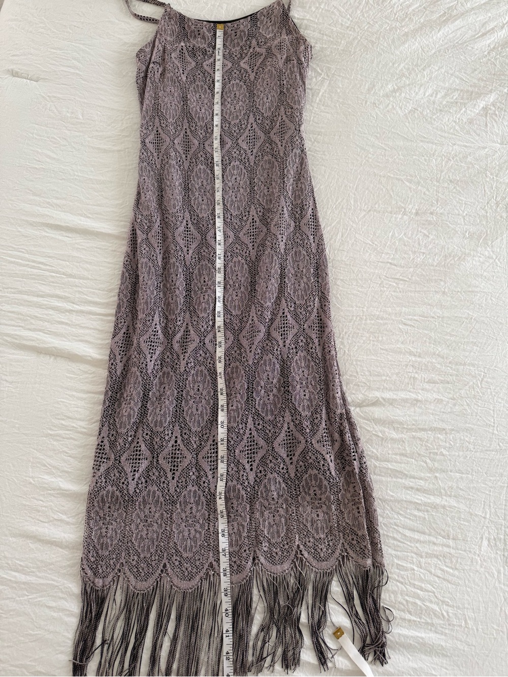 Vintage Fairweather Lavender Lace Fringe Midi Boho Sleeveless Festival Dress - Picture 10 of 10